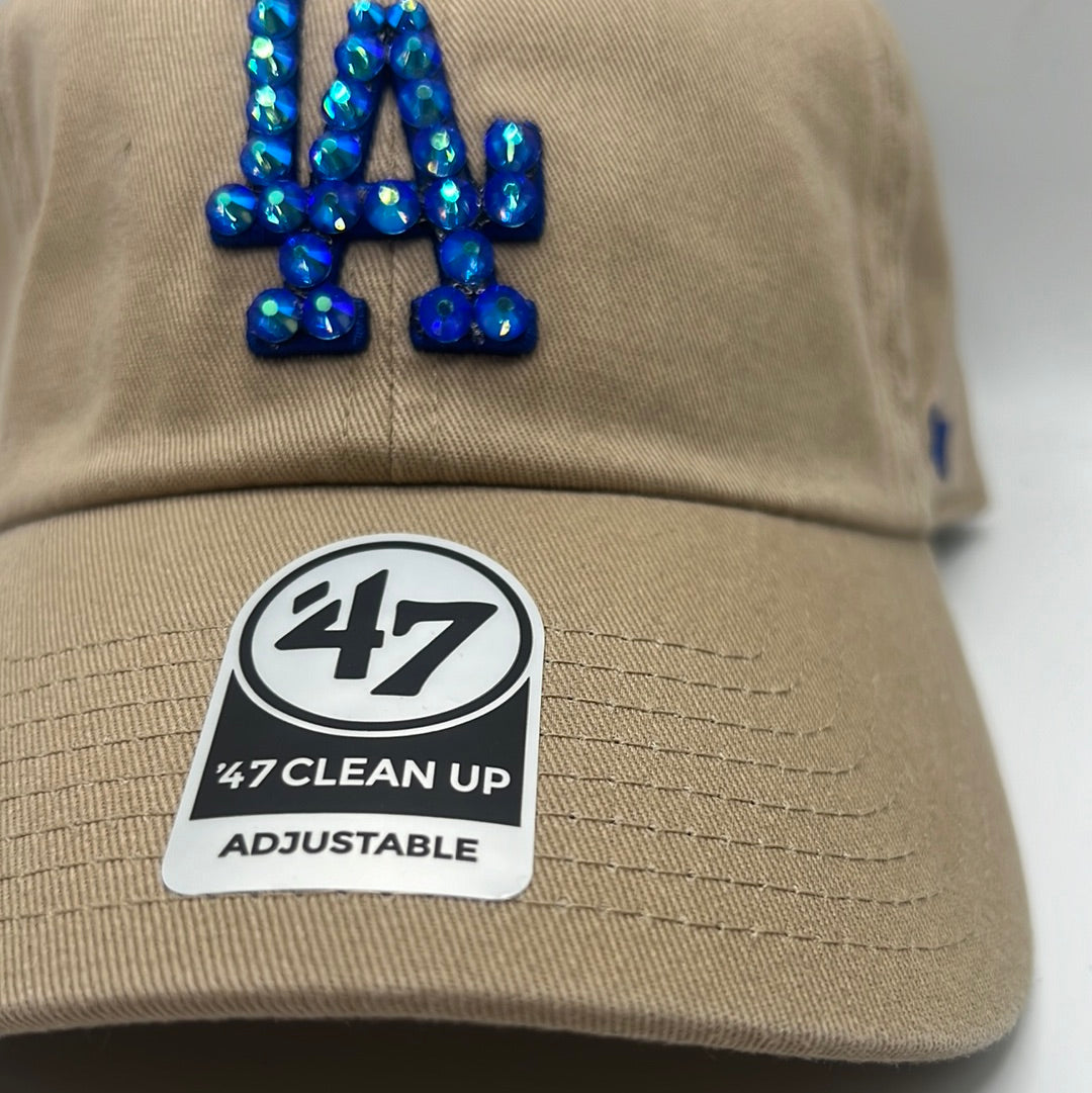 Los Angeles Dodgers MLB ‘47Clean Up Adjustable Bedazzled Khaki/Royal Blue Hat