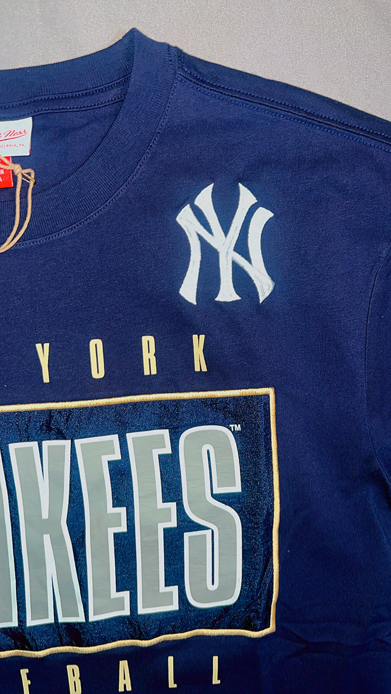 New York Yankees MLB Mitchell & Ness Genuine Merchandise Navy Logo Tee