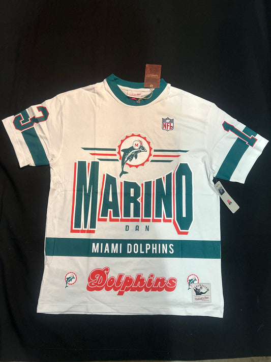 Miami Dolphins NFL Mitchell & Ness #13 Dan Marino The Original Premium SS Tee Vintage Logo T-Shirt