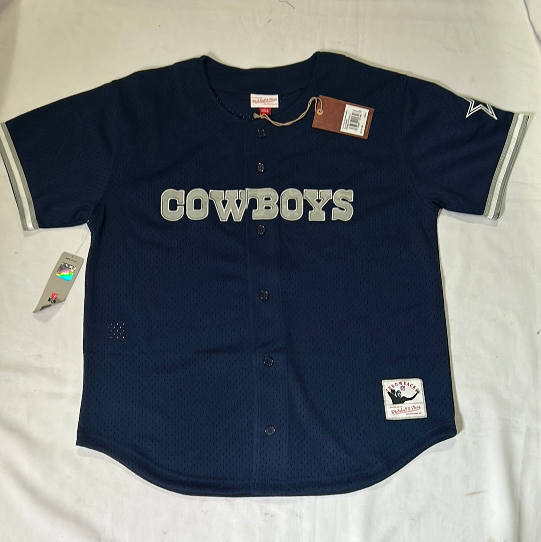 Dallas Cowboys NFL Mitchell & Ness Nostalgia Co Throwback Cotton Fashion Front Button Up Men Jersey