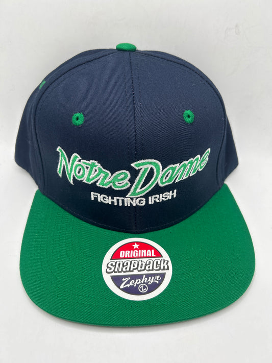 Notre Dame University Fighting Irish Zephyr Collegiate Navy/Green Snapback