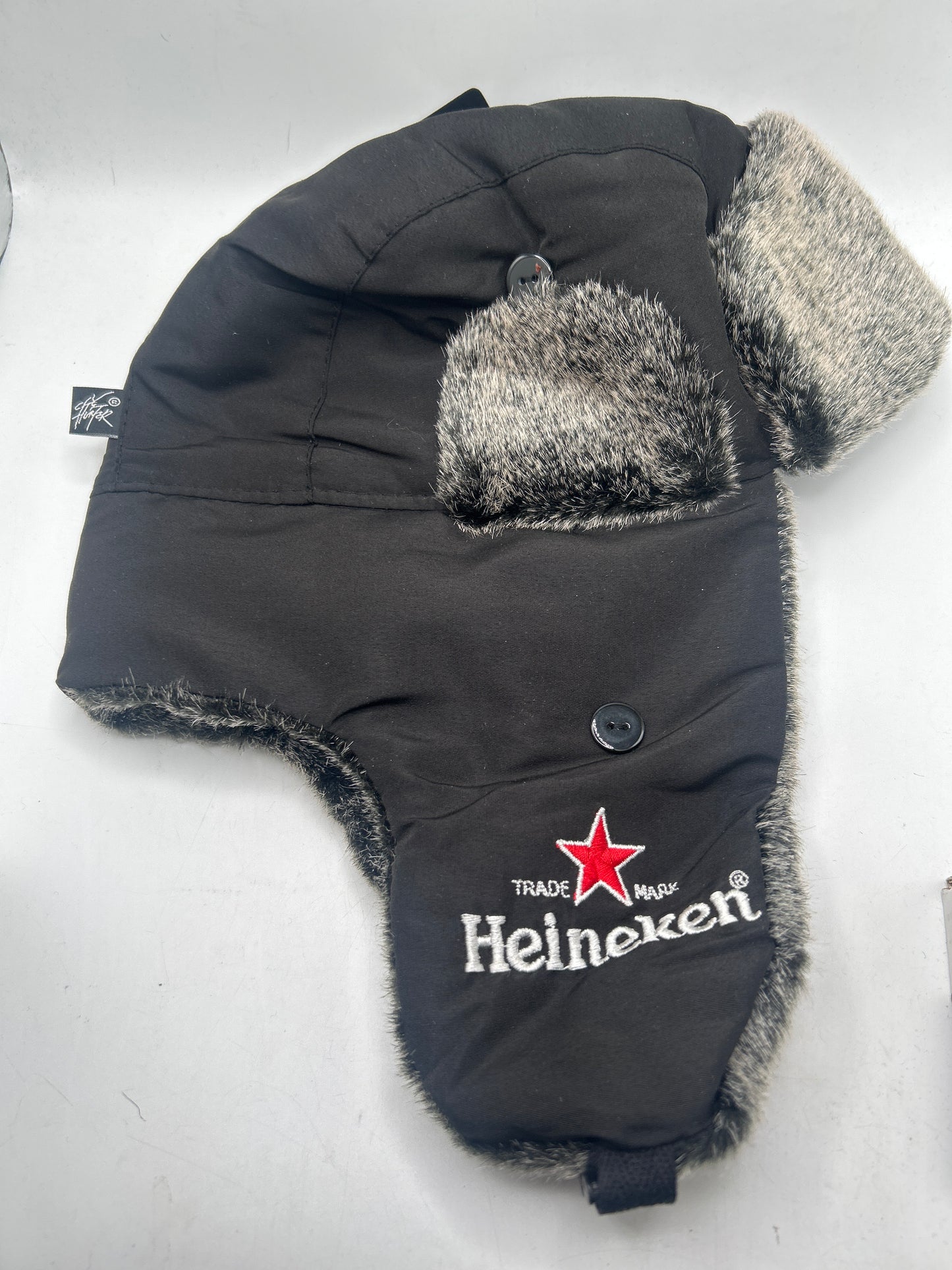 Heineken Beer Lightweight Vintage Trapper Style Ear Flap Fur Knit and Quilted Cap