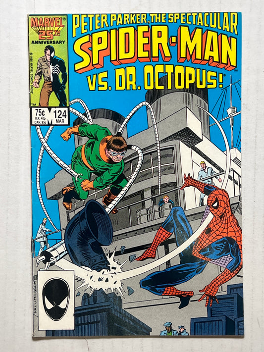 Peter Parker The Spectacular Spider-Man vs. Dr. Octopus! By Marvels Comics Group #124 Marvel 25th Anniversary March 1986 Comic Book