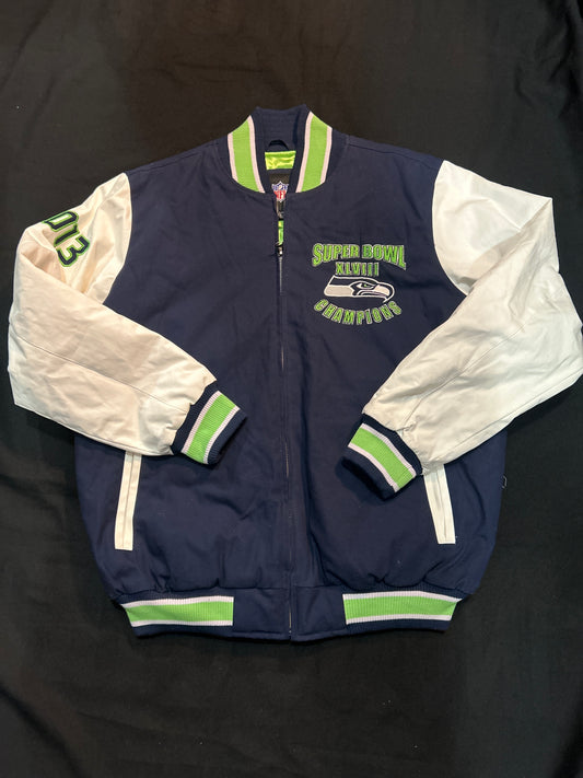 Seattle Seahawks NFL 2013 Super Bowl 48 Champions Men Varsity Jacket