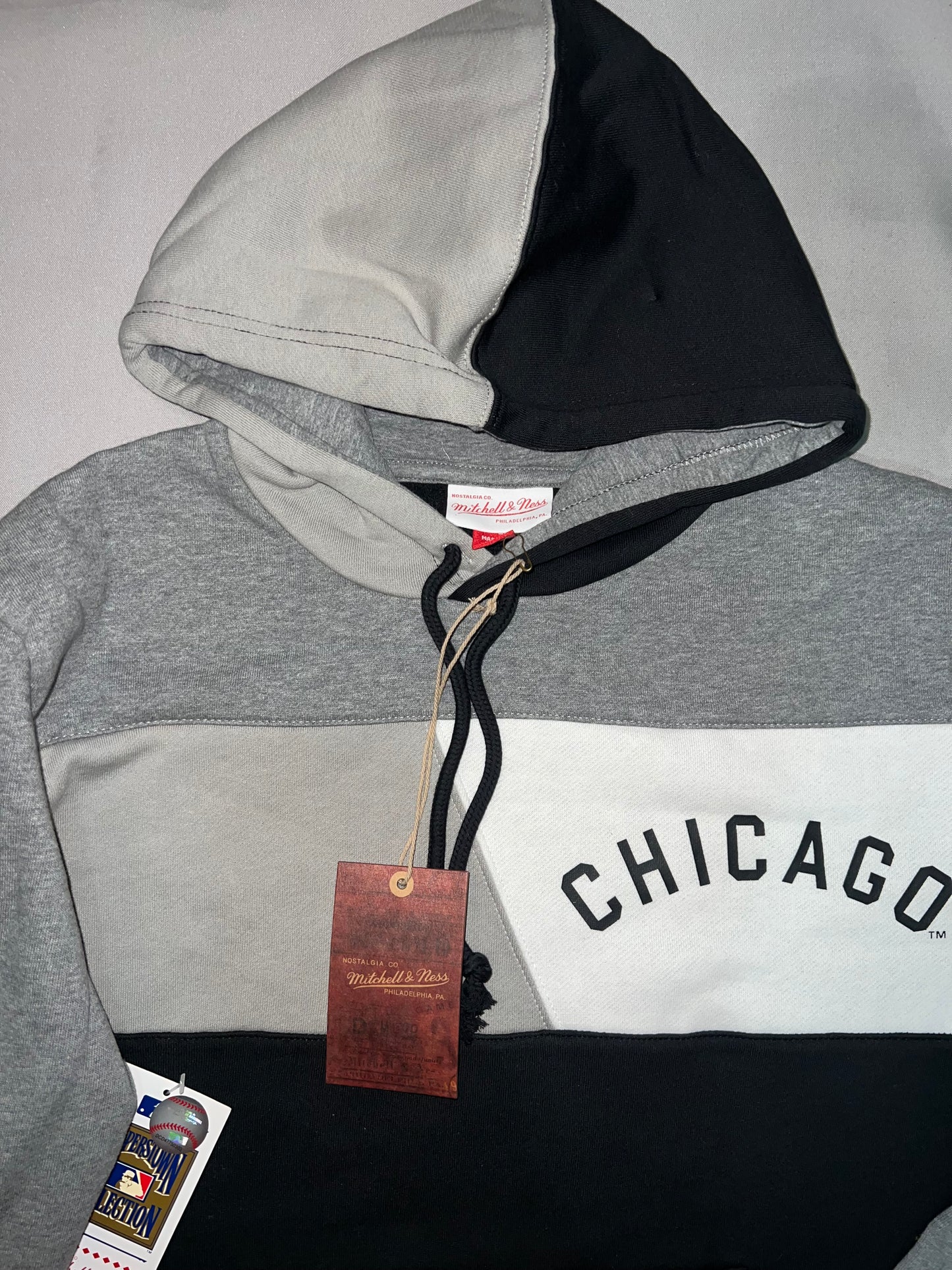 Chicago Cubs MLB Mitchell & Ness a Cooperstown Collection Colon Blocked (Black/Grey/White/Heather Grey) Fleece Hoodie