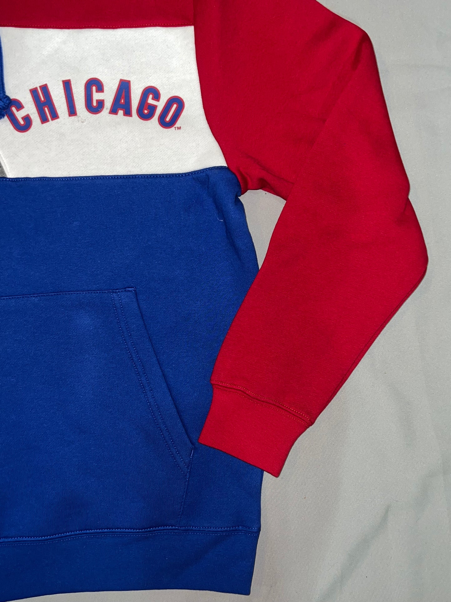 Chicago Cubs MLB Mitchell & Ness a Cooperstown Collection Colon Blocked (Blue/Grey/Red/White) Fleece Hoodie