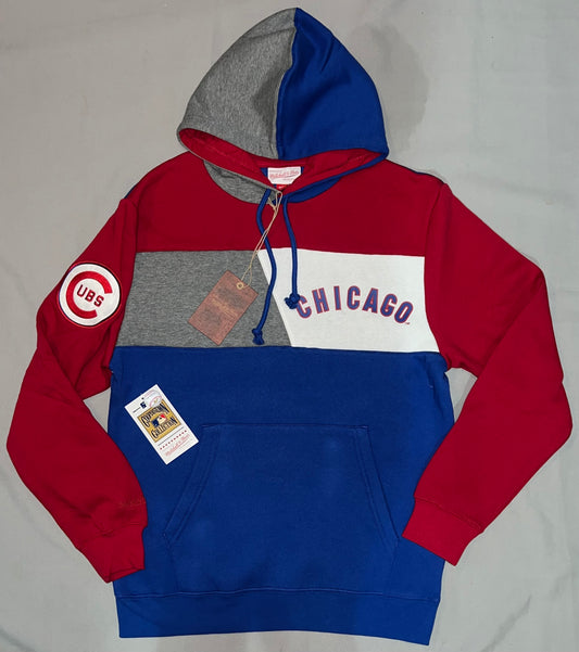 Chicago Cubs MLB Mitchell & Ness a Cooperstown Collection Colon Blocked (Blue/Grey/Red/White) Fleece Hoodie