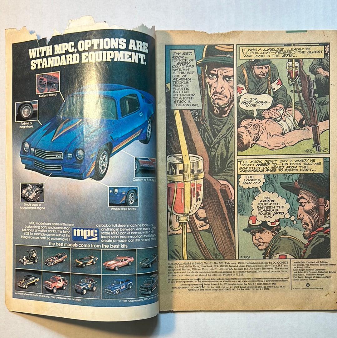 SGT Rock by DC Comics “Keep me Alive!” No. 361 Comic Book