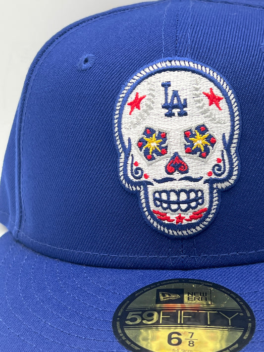 Los Angeles Dodgers MLB New Era 59Fifty Genuine Merchandise Sugar Skull-Red Stars Royal Blue Fitted Hat