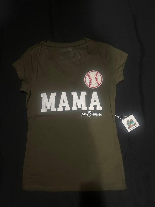 Joes Sports World “MAMA Por Siempre” Shortsleeve V-Neck T-Shirt - Olive