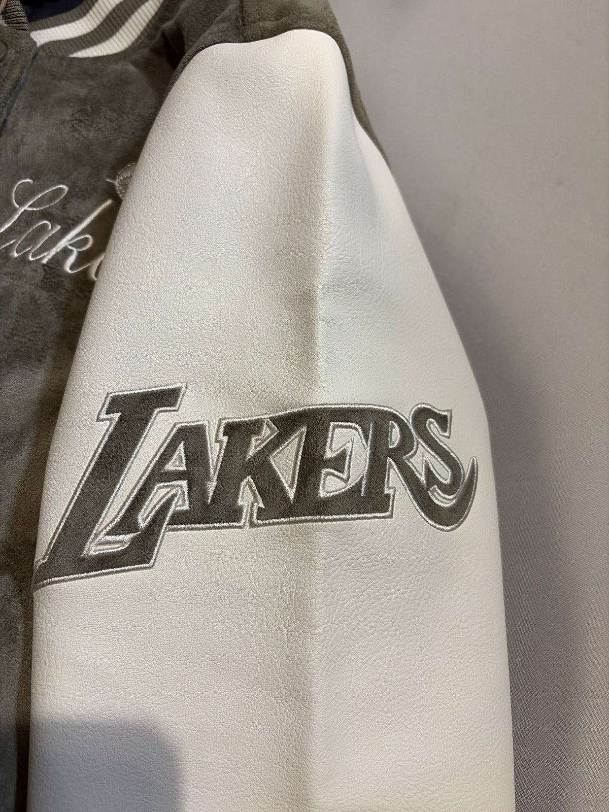 Los Angeles Lakers NBA Mitchell and Ness Tan Varsity Full-Snap Suede With leather Women Jacket