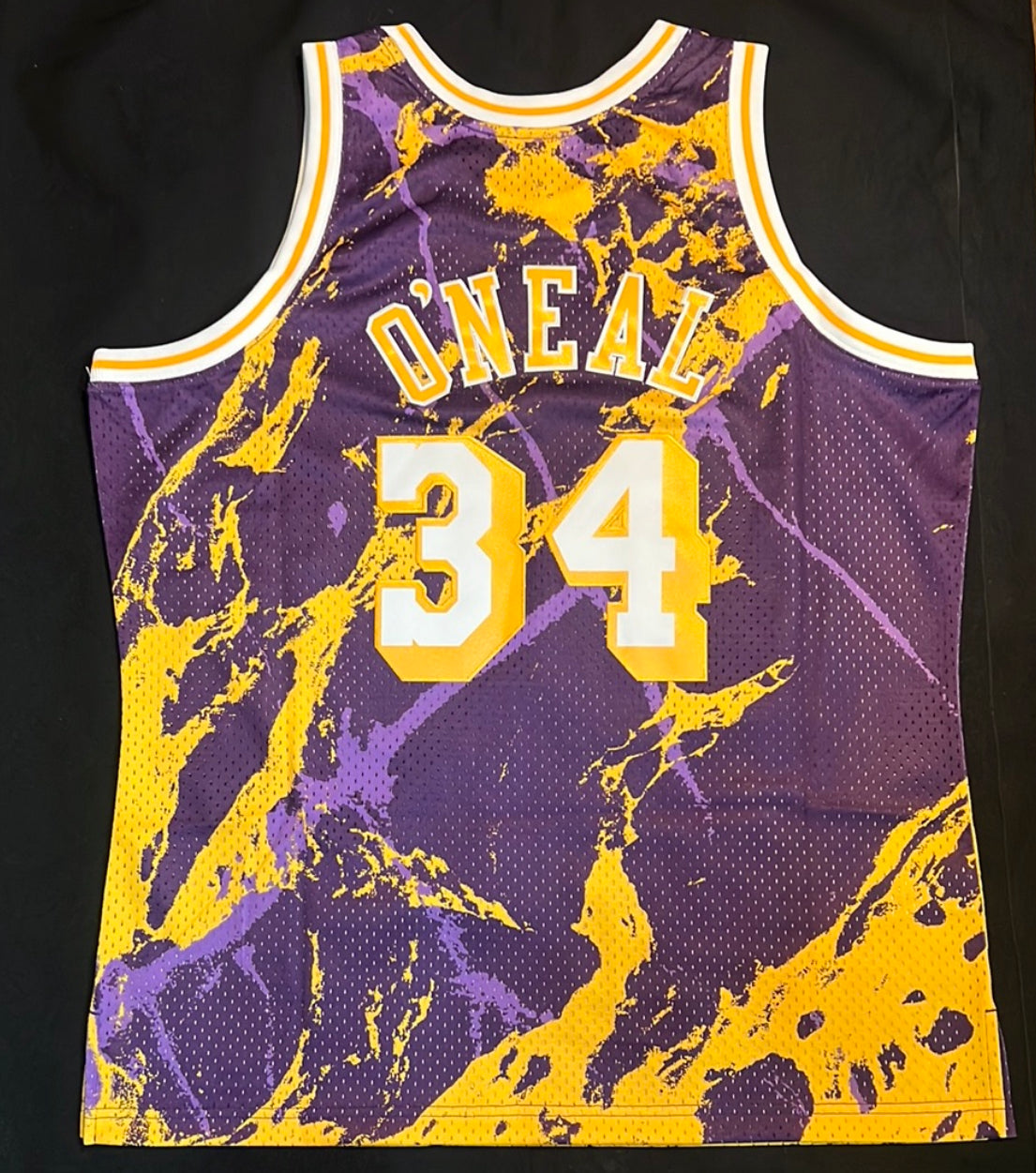 Los Angeles Lakers NBA 1996 #34 Shaquille O’Neal Mitchell & Ness Hardwood Classics Marble Wingman Jersey