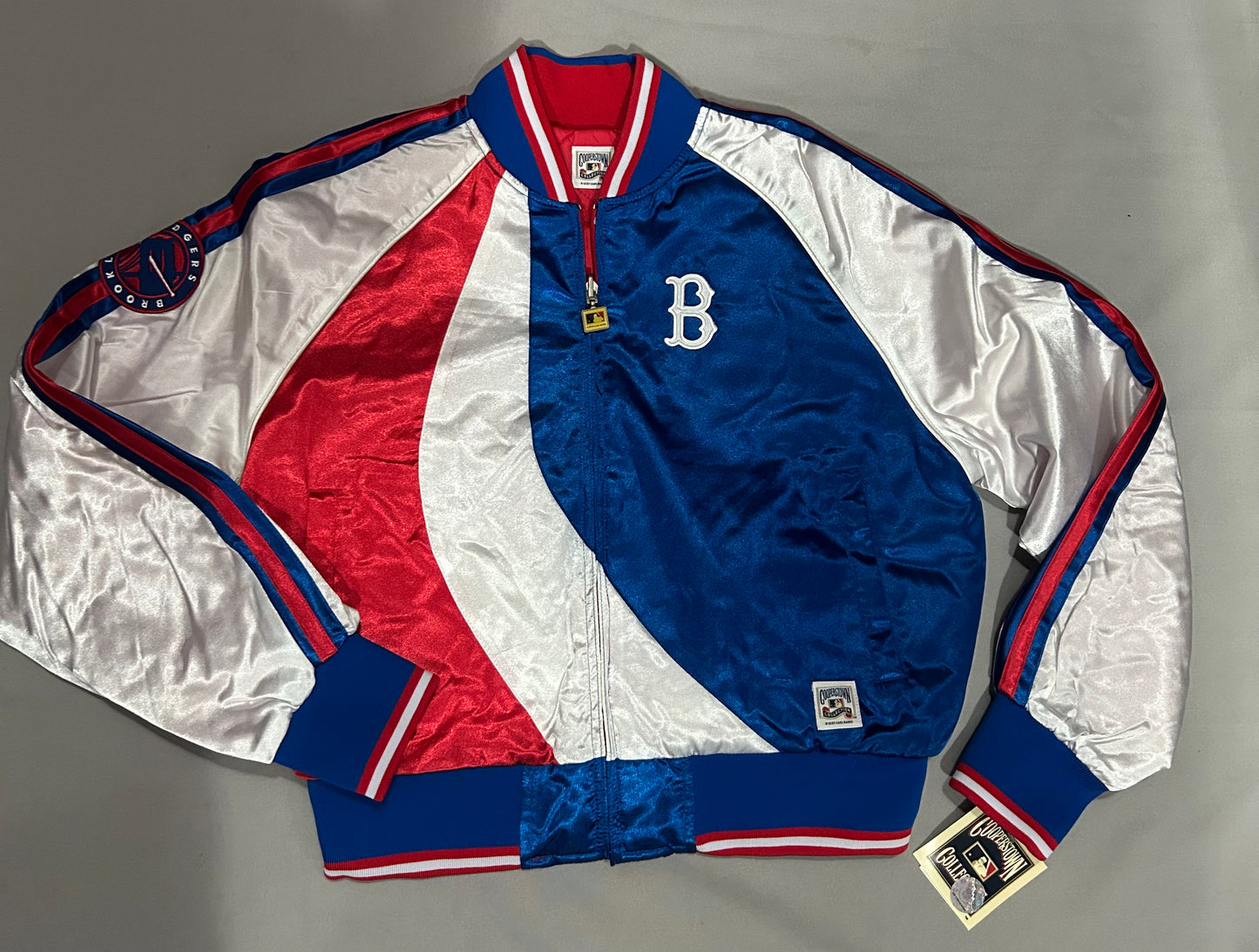 Brooklyn Dodgers MLB Cooperstown Collection Vintage Satin Bomber Full Zip-Up Reversible Women Jacket