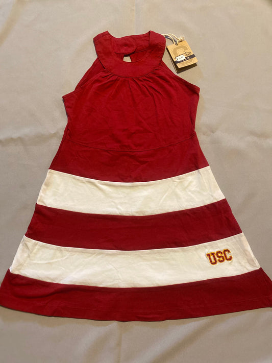 USC Trojans Youth Color Contrast Fit and Flare Dress Cardinal and White