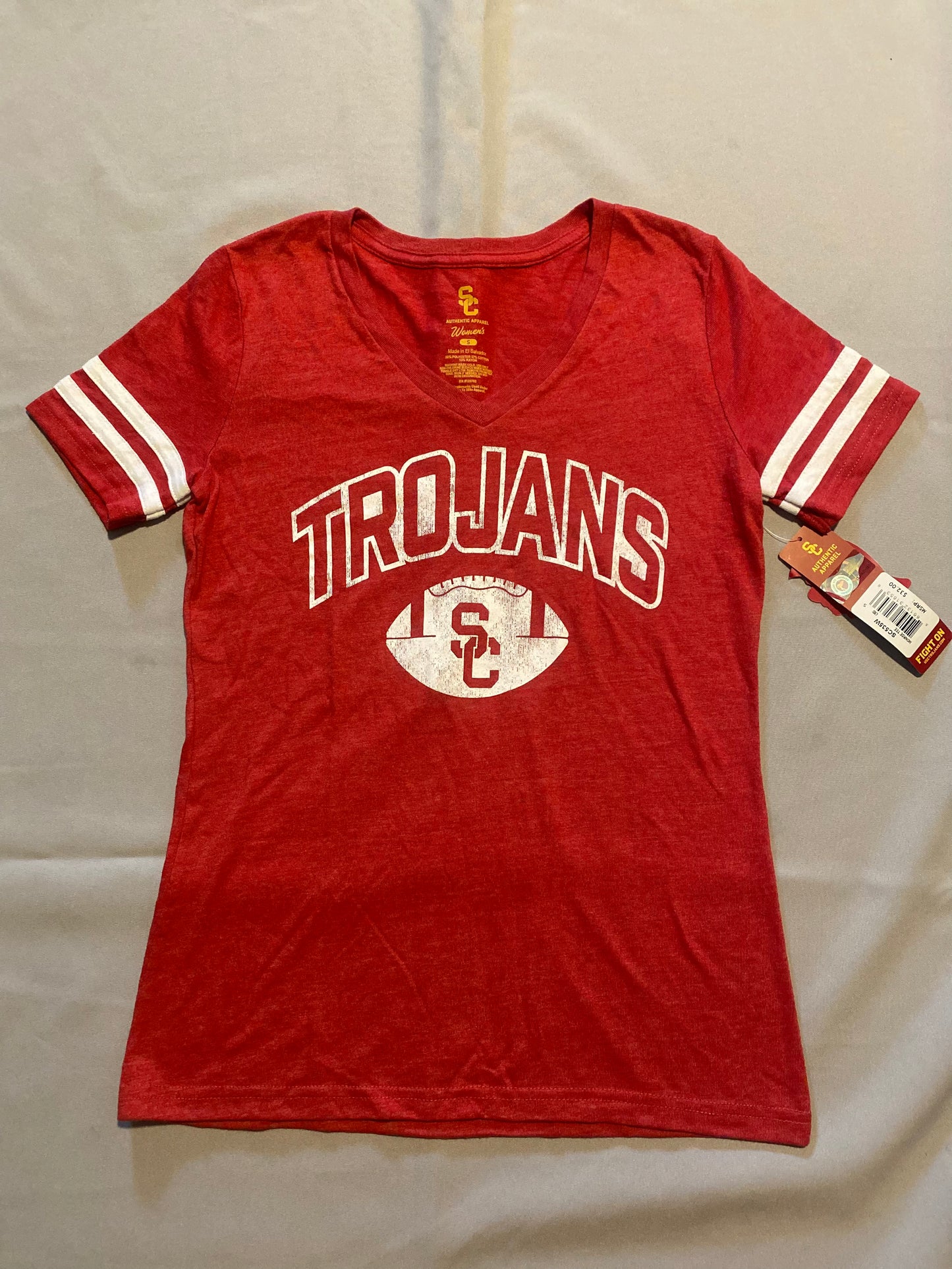 USC Trojans V-Neck Double Striped Women T-Shirt