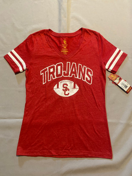 USC Trojans V-Neck Double Striped Women T-Shirt