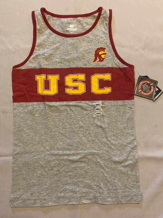 USC Trojans Youth Grey with Cardinal Stripe Across Chest Tank Top