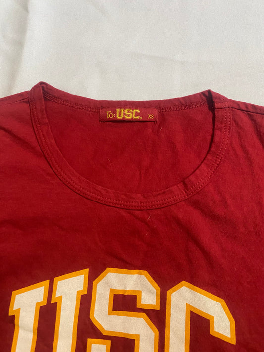 USC Trojans Woman Crewneck Cardinal T-Shirt with USC Lettering at front Panel