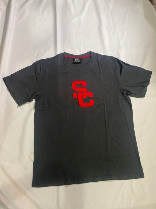 USC Trojans Mens Crewneck T-Shirt Charcoal and Red SC Logo