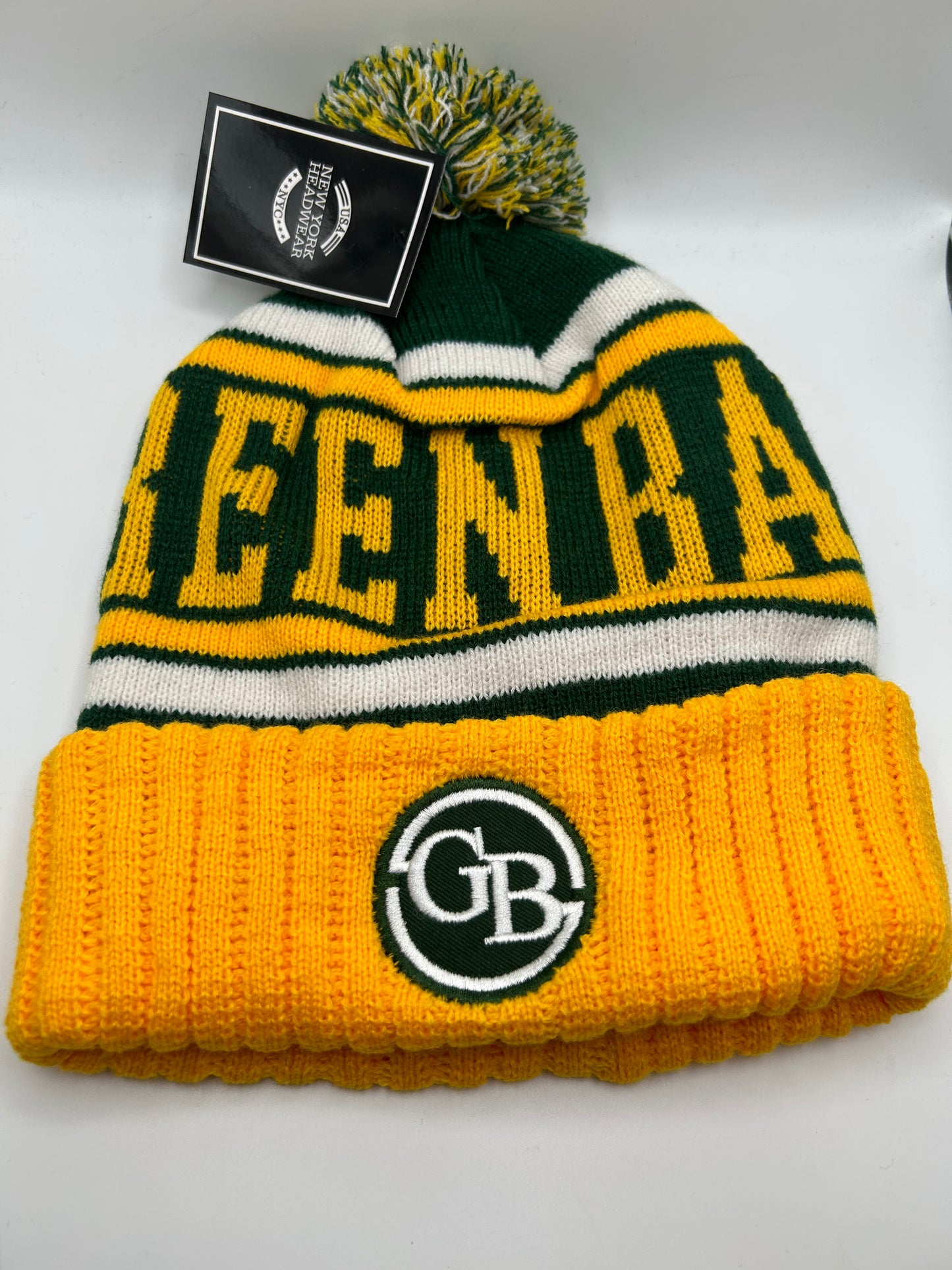 Green Bay Headwear Cuffed Knit Beanie with Pom - Yellow/Green