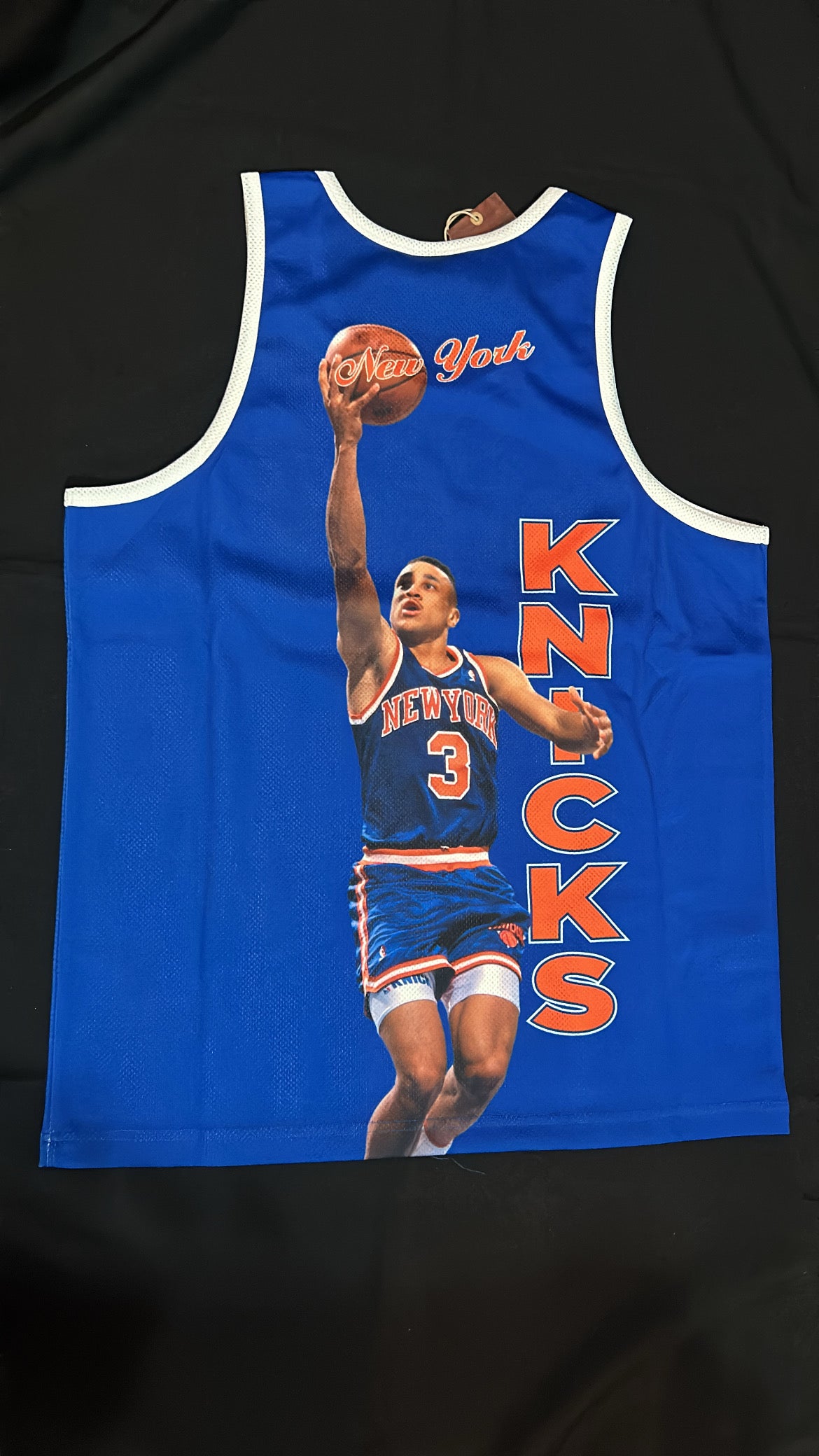 New York Knicks NBA #3 John Starks Mitchell & Ness Hardwood Classics Sublimated Player Men Jersey