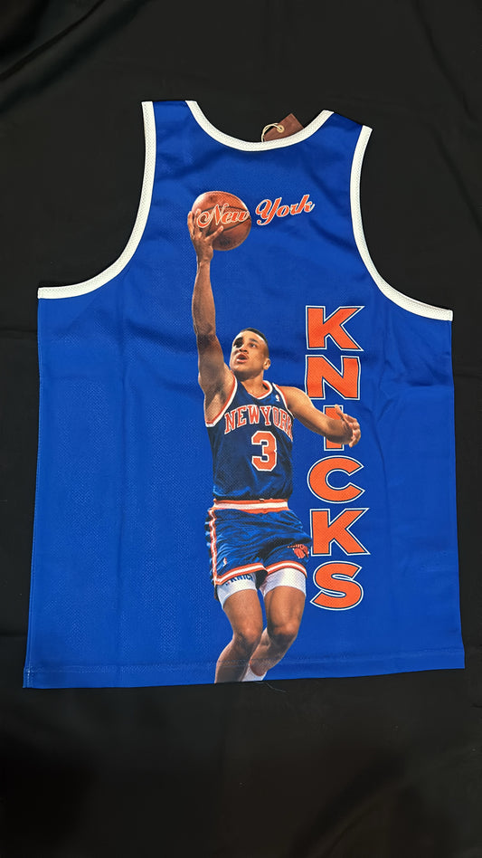 New York Knicks NBA #3 John Starks Mitchell & Ness Hardwood Classics Sublimated Player Men Jersey