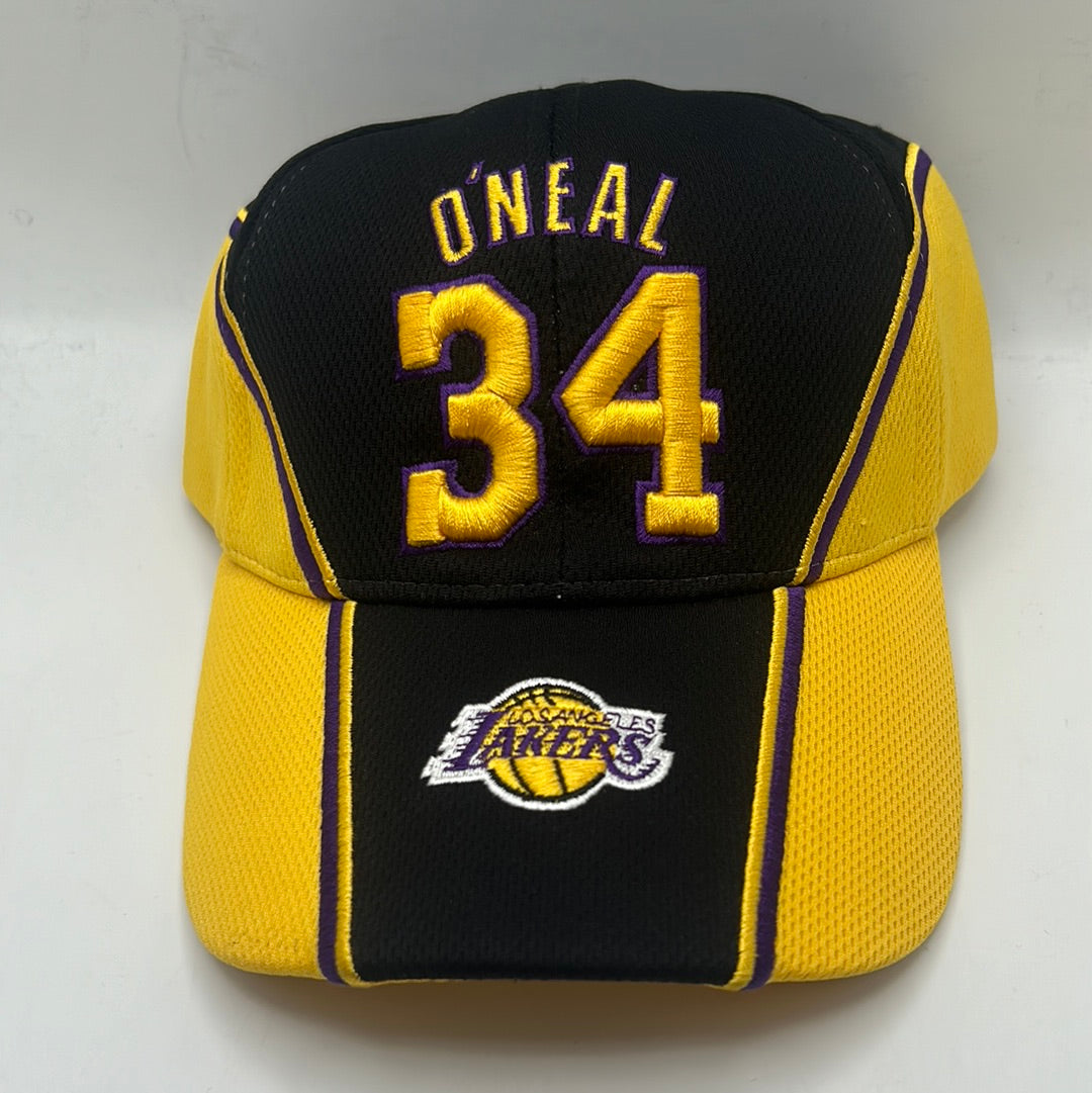 Los Angeles Lakers NBA #34 Shaq O’Neal Vintage Adjustable Hat Unisex Adult Black and Gold