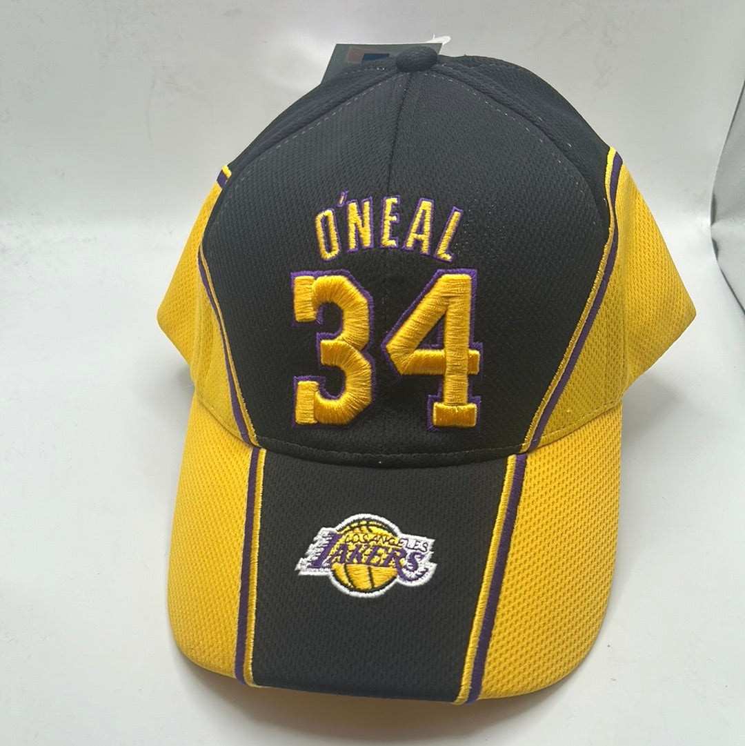 Los Angeles Lakers NBA #34 Shaq O’Neal Vintage Adjustable Hat Unisex Adult Black and Gold