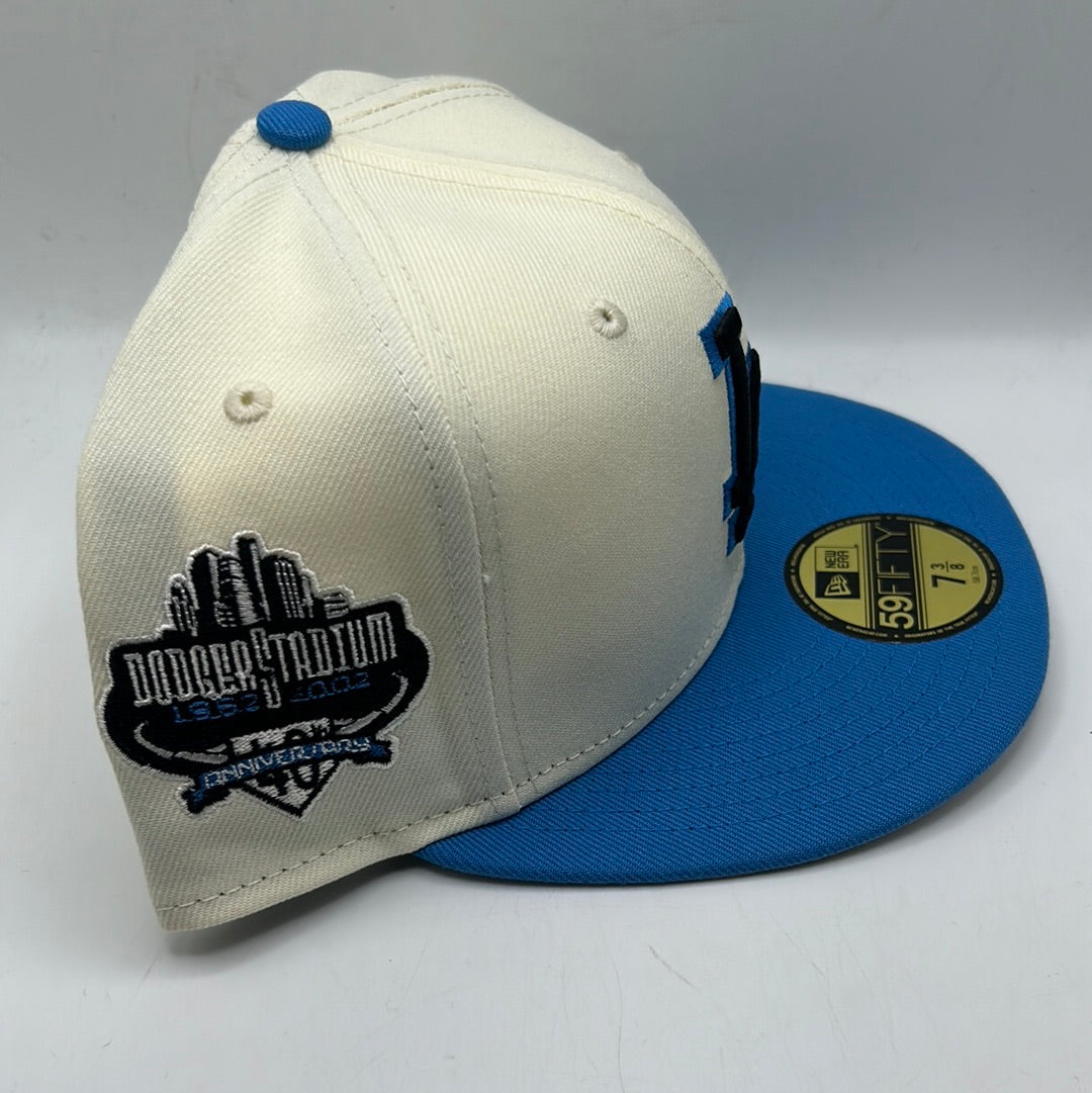 Los Angeles Dodgers MLB New Era 59 Fifty "Los Angeles 50th Anniversary 1958-2008" Patch Off White/Sky Blue Fitted Hats