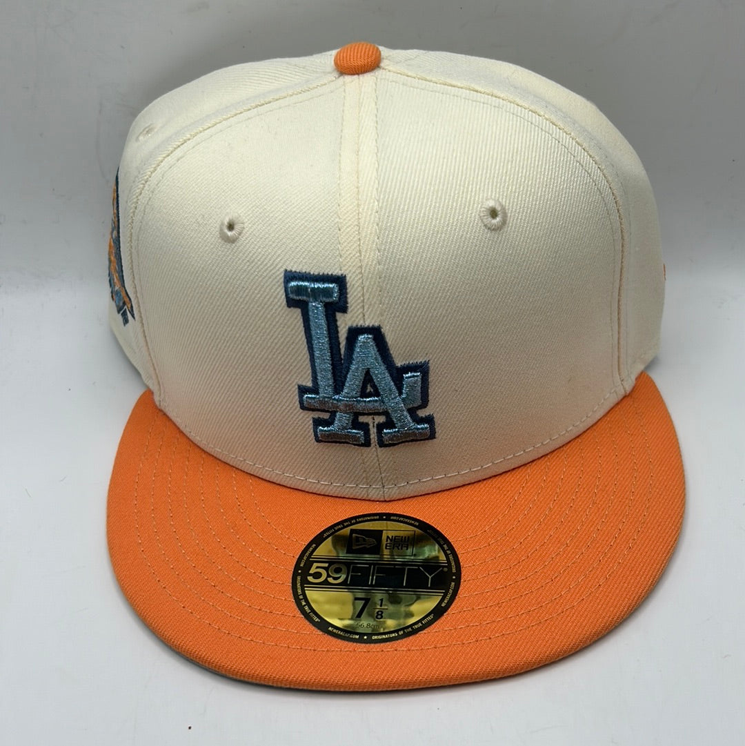 Los Angeles Dodgers MLB New Era 59 Fifty "Los Angeles 50th Anniversary 1958-2008" Patch Off White/Orange Fitted Hats