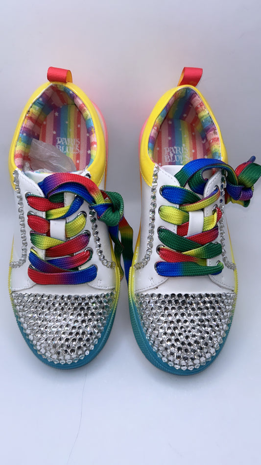 Paris Blues White/Rainbow with Bedazzle Tennis Shoes