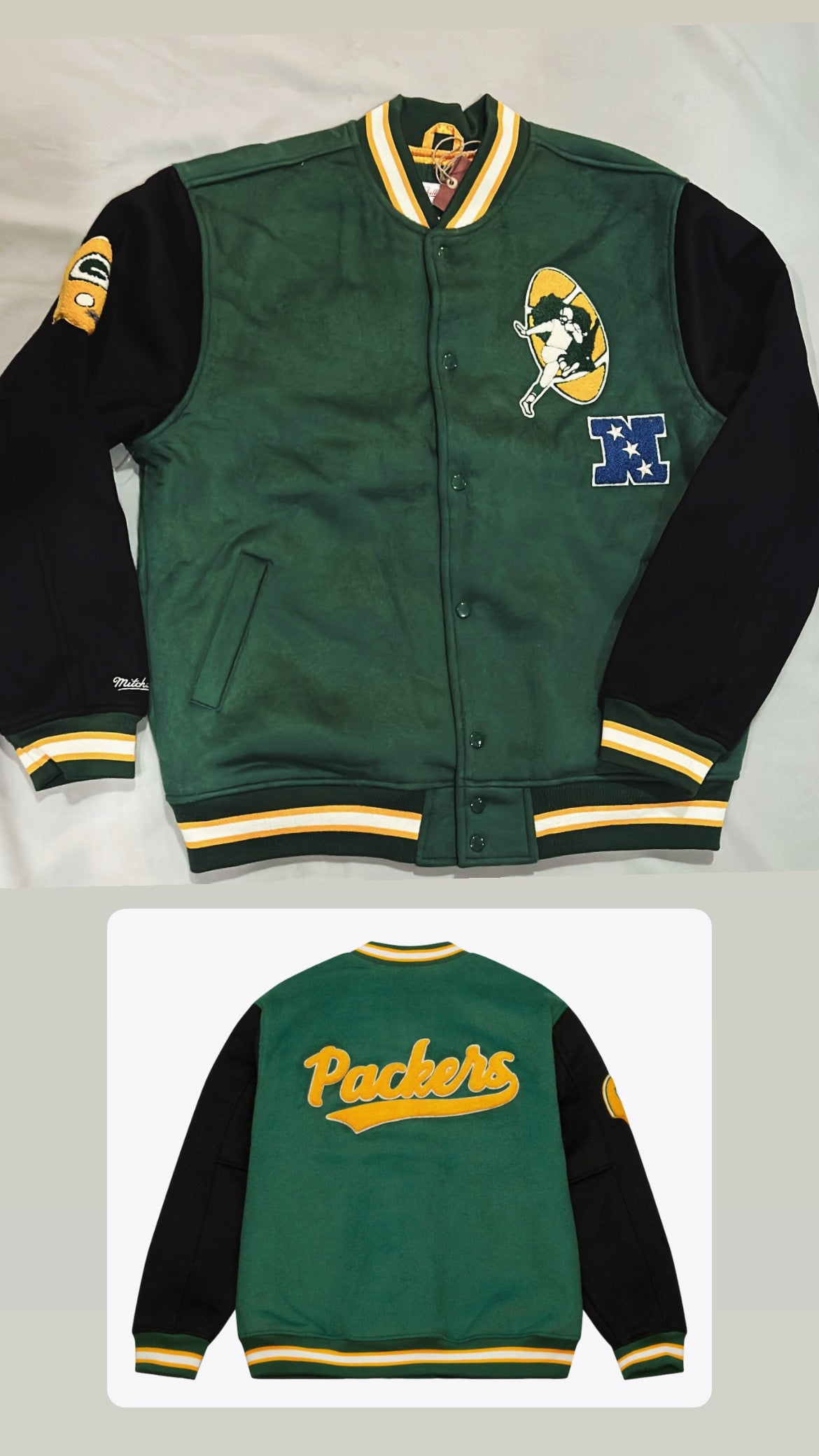 Green Bay Packers NFL Mitchell & Ness Throwback Legacy Varsity Jacket