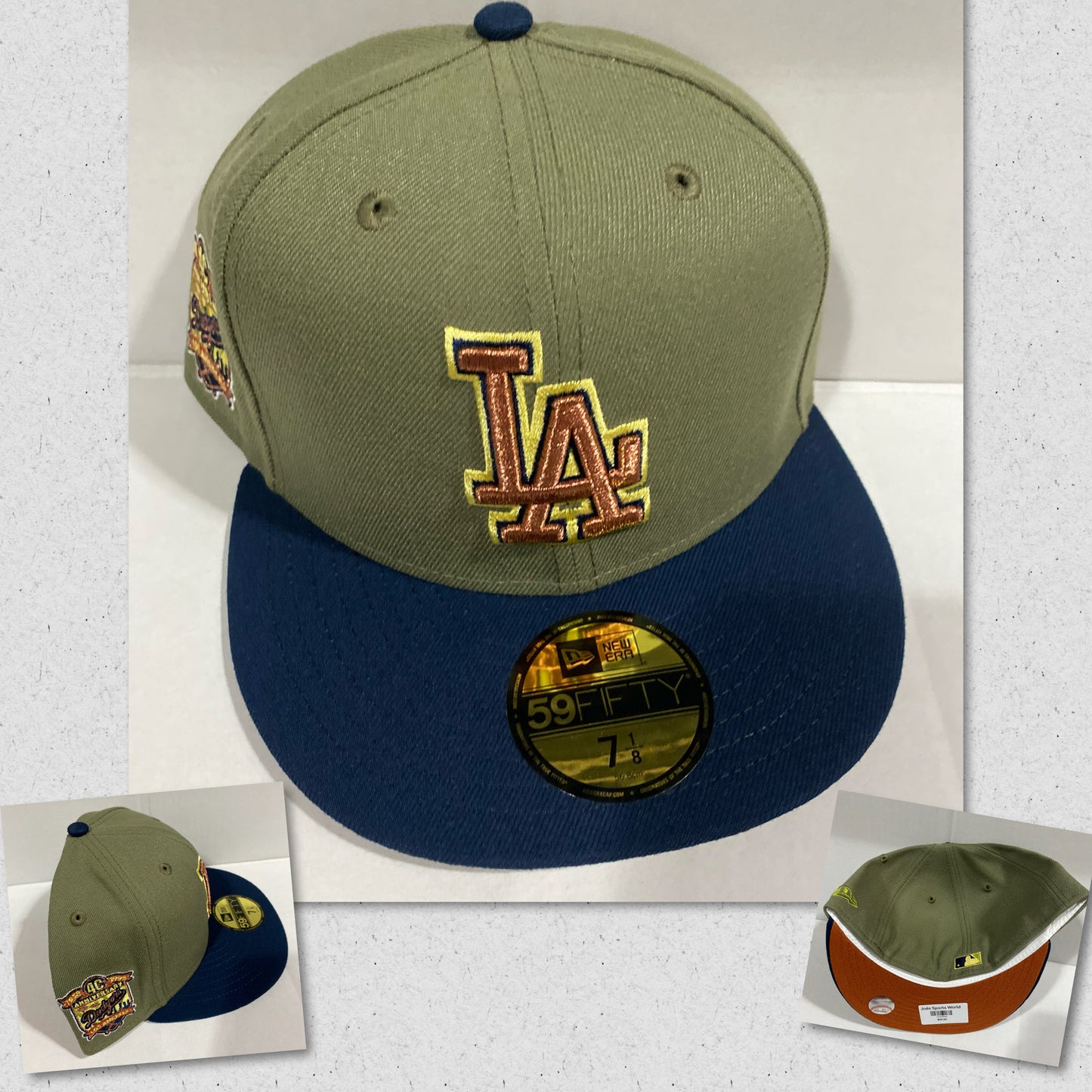 Los Angeles Dodgers MLB 59Fifty New Era “1958-1998 Los Angeles 40th Anniversary” Patch Fitted Hat Olive/Navy