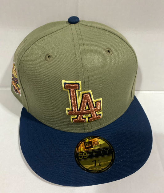 Los Angeles Dodgers MLB 59Fifty New Era “1958-1998 Los Angeles 40th Anniversary” Patch Fitted Hat Olive/Navy