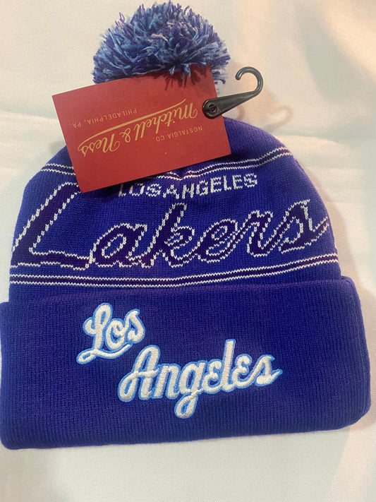 Los Angeles Lakers NBA Mitchell & Ness Team Headwear Knit Pom Beanie - Royal Blue