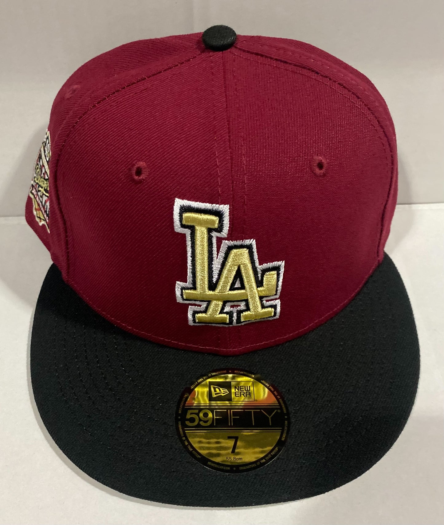 Los Angeles Dodgers MLB 59Fifty New Era “1958-1998 Los Angeles 40th Anniversary” Patch Fitted Hat Burgundy/Black