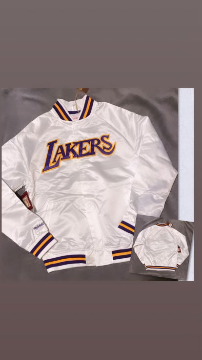 Los Angeles Lakers Mitchell & Ness NBA Lightweight Satin Men Jacket - White