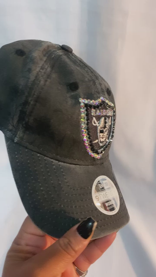 Las Vegas Raiders Bedazzled Front Logo Faded Black Adjustable Hat