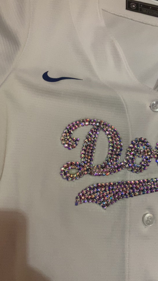 Los Angeles Dodgers MLB Nike Genuine Merchandise Bedazzled White Jersey for Women