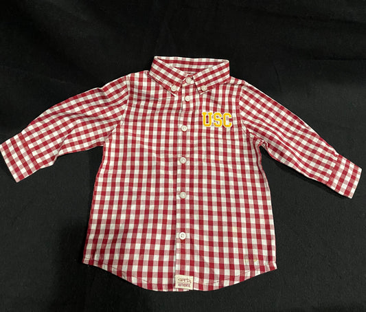 USC Trojans Long Sleeve Cardinal Red Checkered Shirt