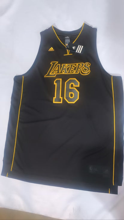 Los Angeles Lakers NBA Adidas #16 Gasol Men’s Throwback Jersey