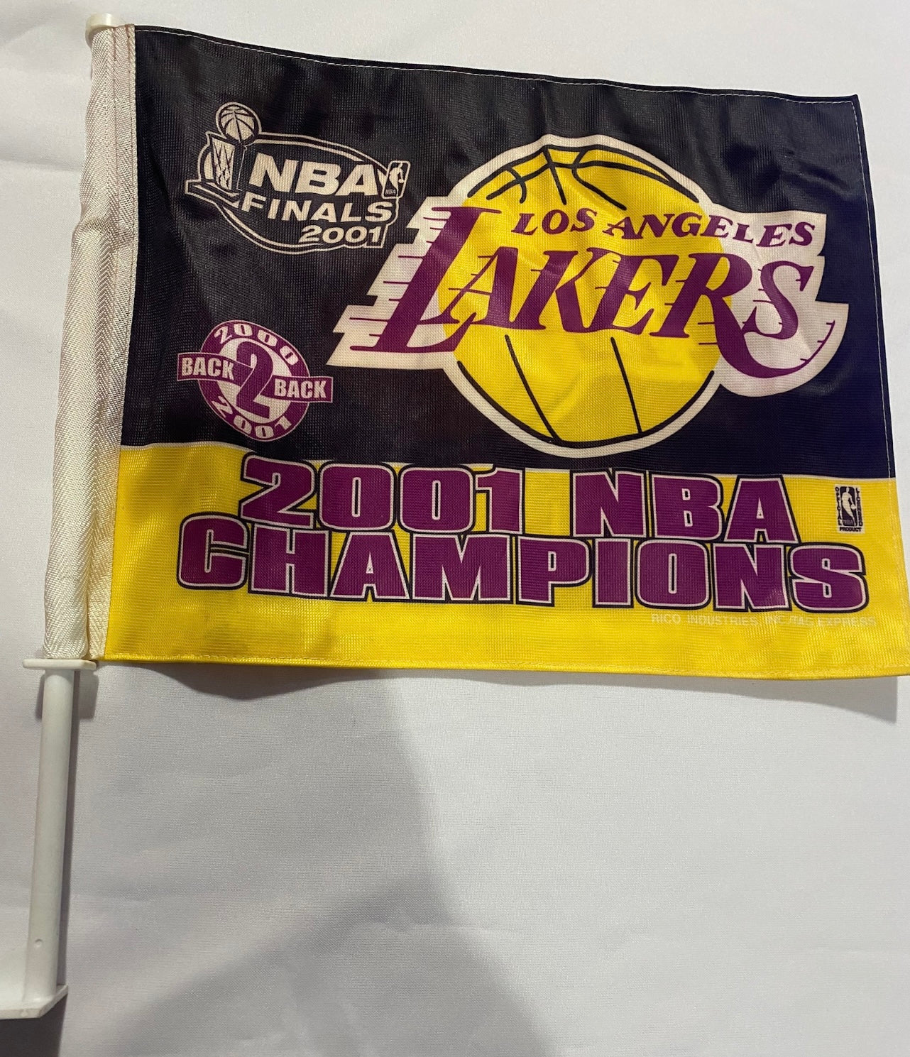 LA Lakers 2001 NBA Championship Black and Gold Window Car Flag