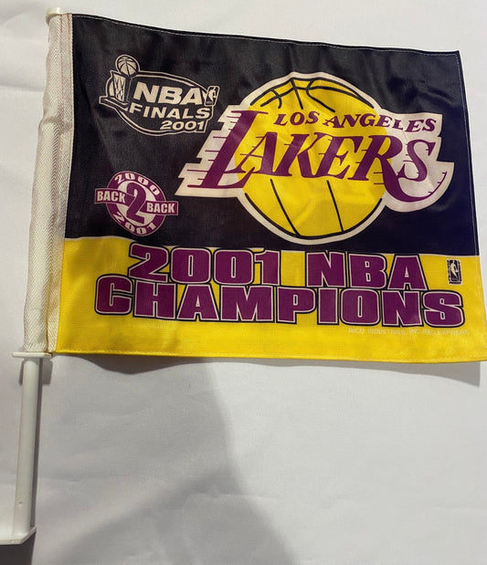 LA Lakers 2001 NBA Championship Black and Gold Window Car Flag