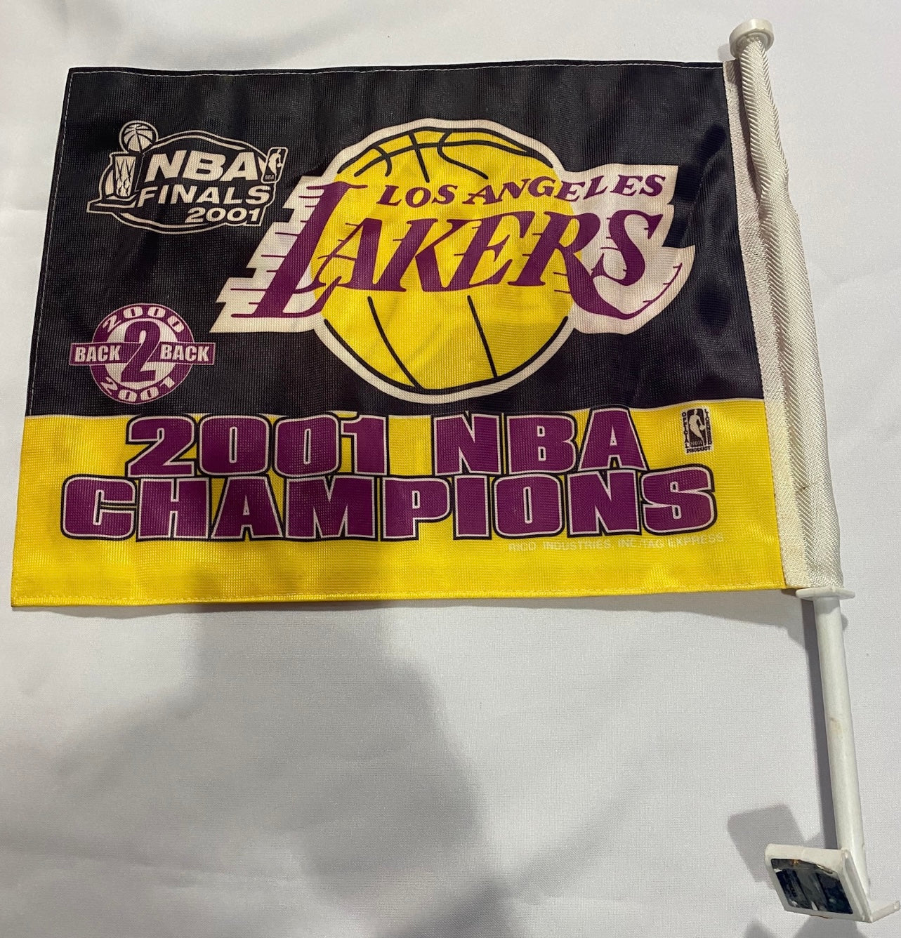 LA Lakers 2001 NBA Championship Black and Gold Window Car Flag