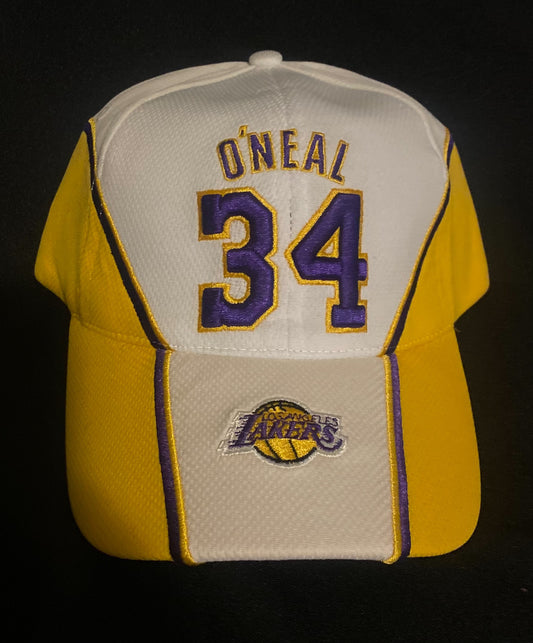 Los Angeles Lakers NBA #34 Shaq O’Neal Vintage Adjustable Hat Unisex Adult White and Gold