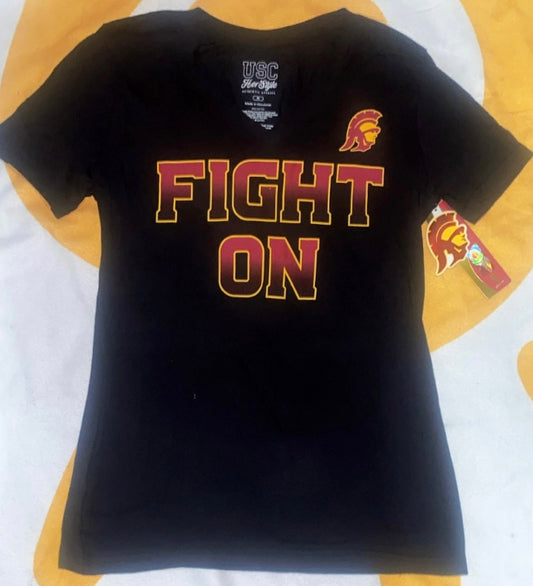 USC Trojans “Fight On” Ombré Print Logo V-Neck Womens Shirts