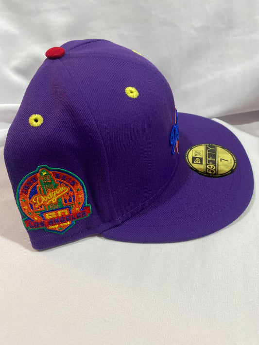 Los Angeles Dodgers MLB 59Fifty New Era “1958-2018 Los Angeles 50th Anniversary” Patch Fitted Hat Purple/Green