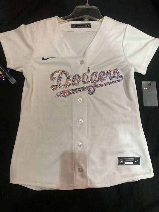 Los Angeles Dodgers MLB Nike Genuine Merchandise Bedazzled White Jersey for Women