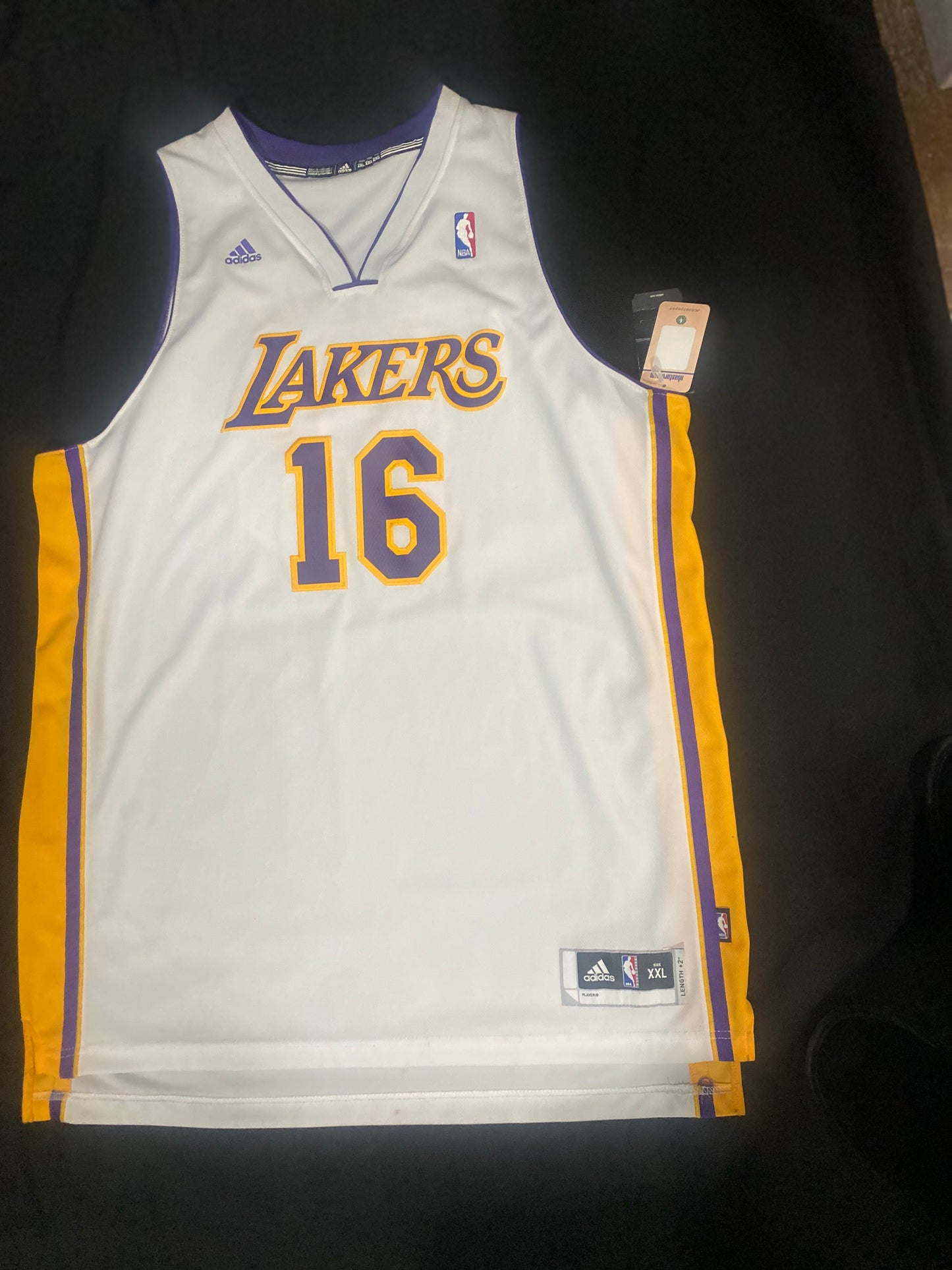 Los Angeles Lakers NBA Adidas #16 Gasol Men’s Throwback Jersey White