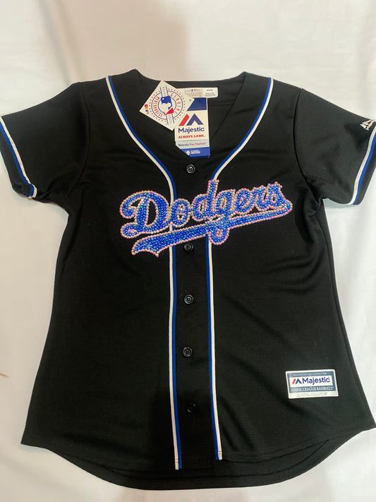 Los Angeles Dodgers MLB Majestic Bedazzled Black Jersey for Women
